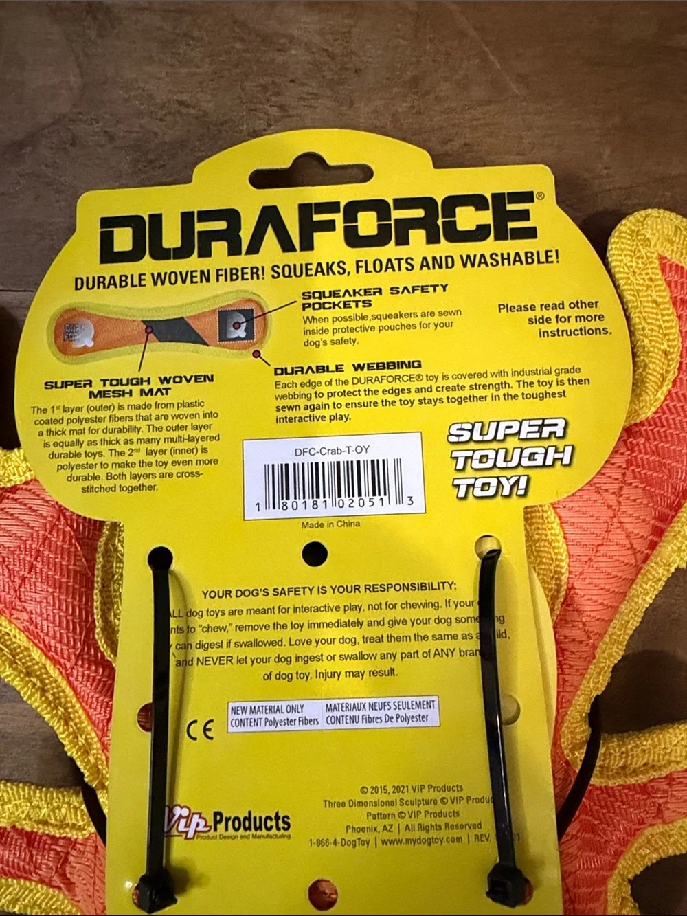 DURAFORCE Bright Orange & Yellow Crab Dog Toy NEW